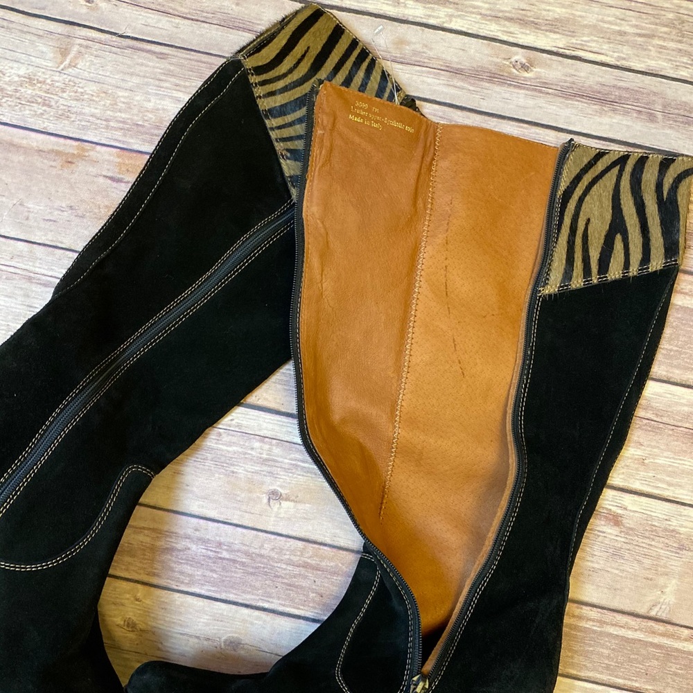 Italian Black Suede Boots and Zebra print Size 7 - Picture 3 of 6